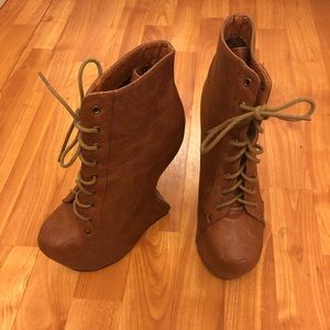 Cognac No heel wedge boot